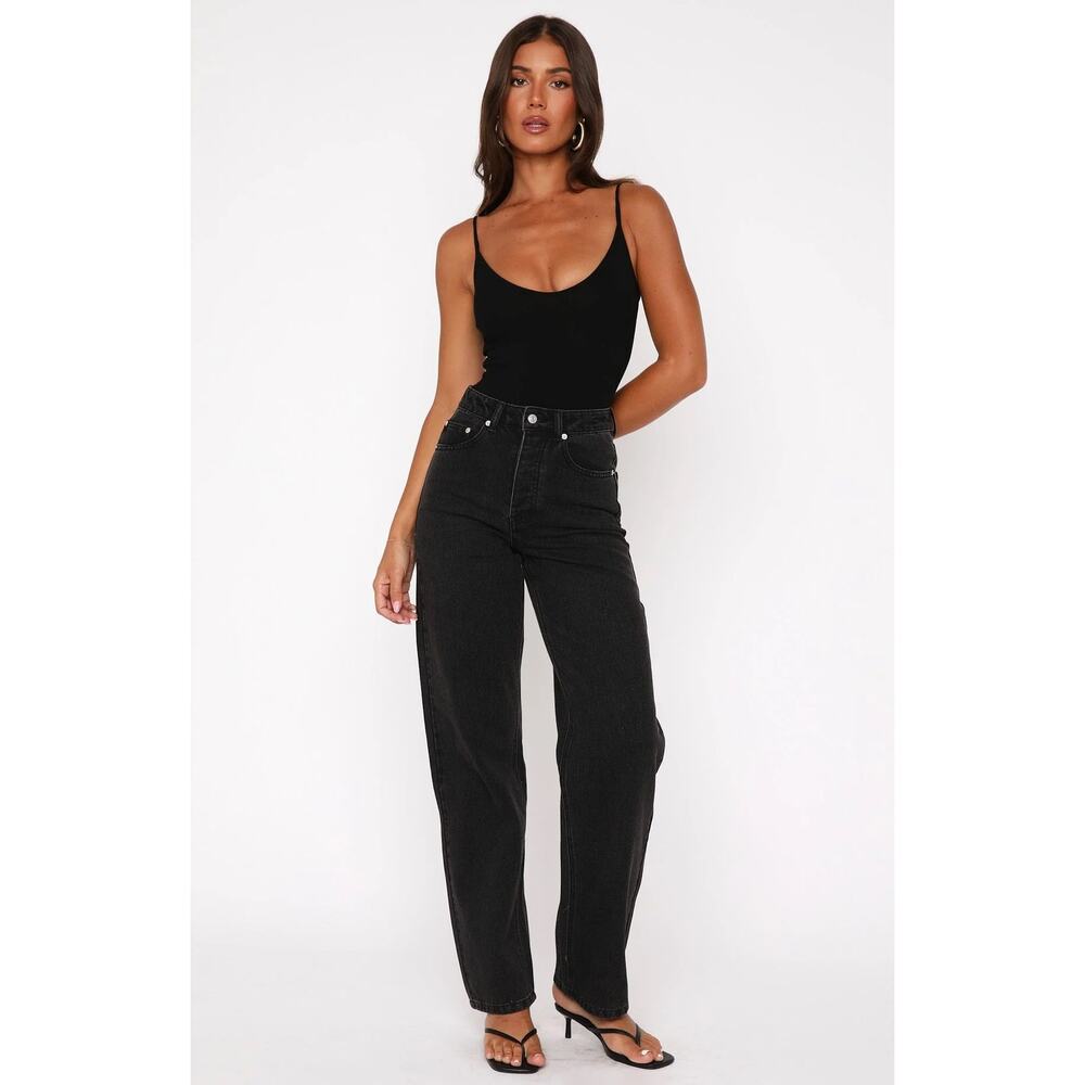 White Fox | Black/Silver One Call Away High Rise Straight Leg Jeans in Black XS